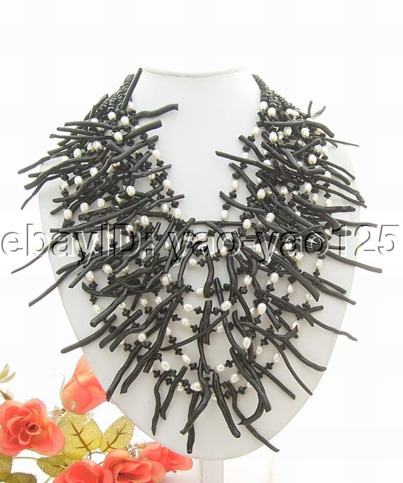 Charming 9Strds Pearl&Black Carol&Crystal Necklace