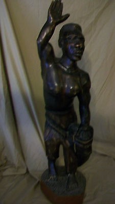 VINTAGE 1960s HAITIAN WOOD SCULPTURE NATIVE BOY WITH DRUM