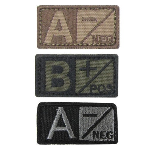 TACTICAL BLOOD TYPE PATCH MILITARY BLOODTYPE PATCH ATTACHES TO VELCRO 
