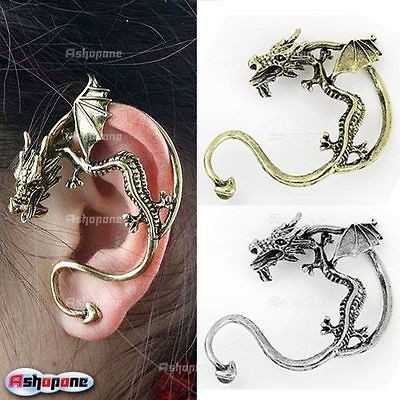 Vintage Rock Punk Temptation Metal Dragon Bite Ear Cuff Wrap Earring