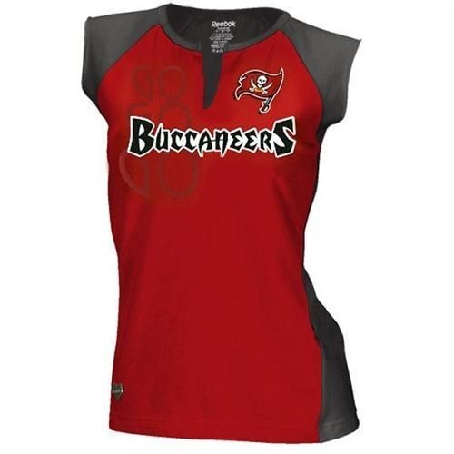 Tampa Bay Buccaneers Womens Reebok Red 2 Toned Split Neck Top