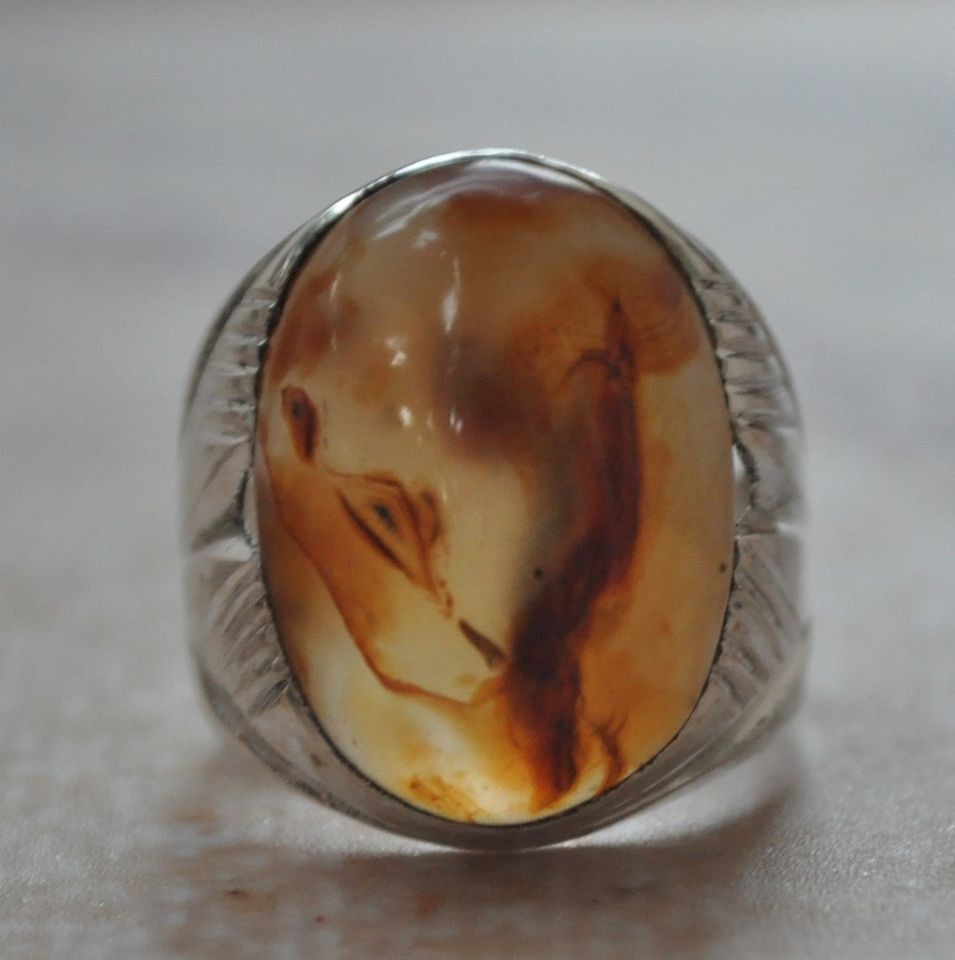 Silver agate aqiq aqeeq Men Ring Middle Eastern yemen ​yemeni