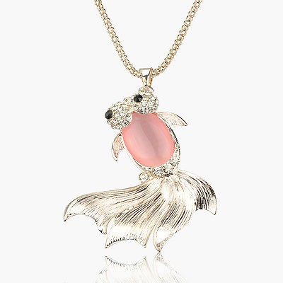 Gracious 14K GP Enamel Crystal Gem Goldfish Necklace Pendant T02B1823K