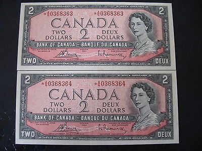 1954 Canada $2 Mod Repla. 2 Consec *A/G0368363 4. AU+