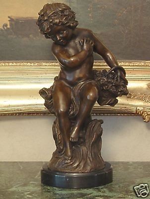  Cherub Angel Cupid Love Bronze Marble Statue Elegant Romantic Gift Art