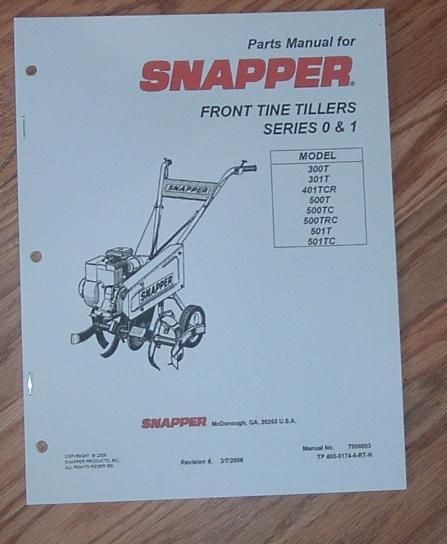 SNAPPER FRONT TINE TILLER SERIES 0 &1 PARTS MANUAL