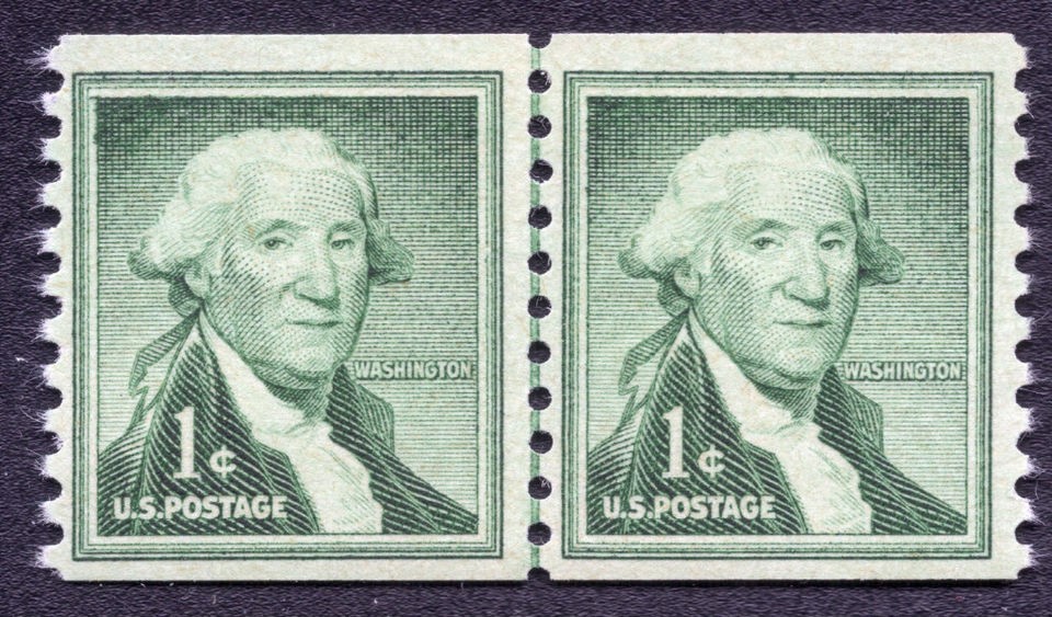 US 1054 MNH OG 1 Cent George Washington Coil LN Pair