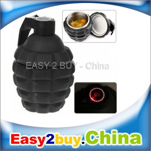 Portable Grenade Shaped Mug Coffee Cup w/ LED Light on the Cap Black 