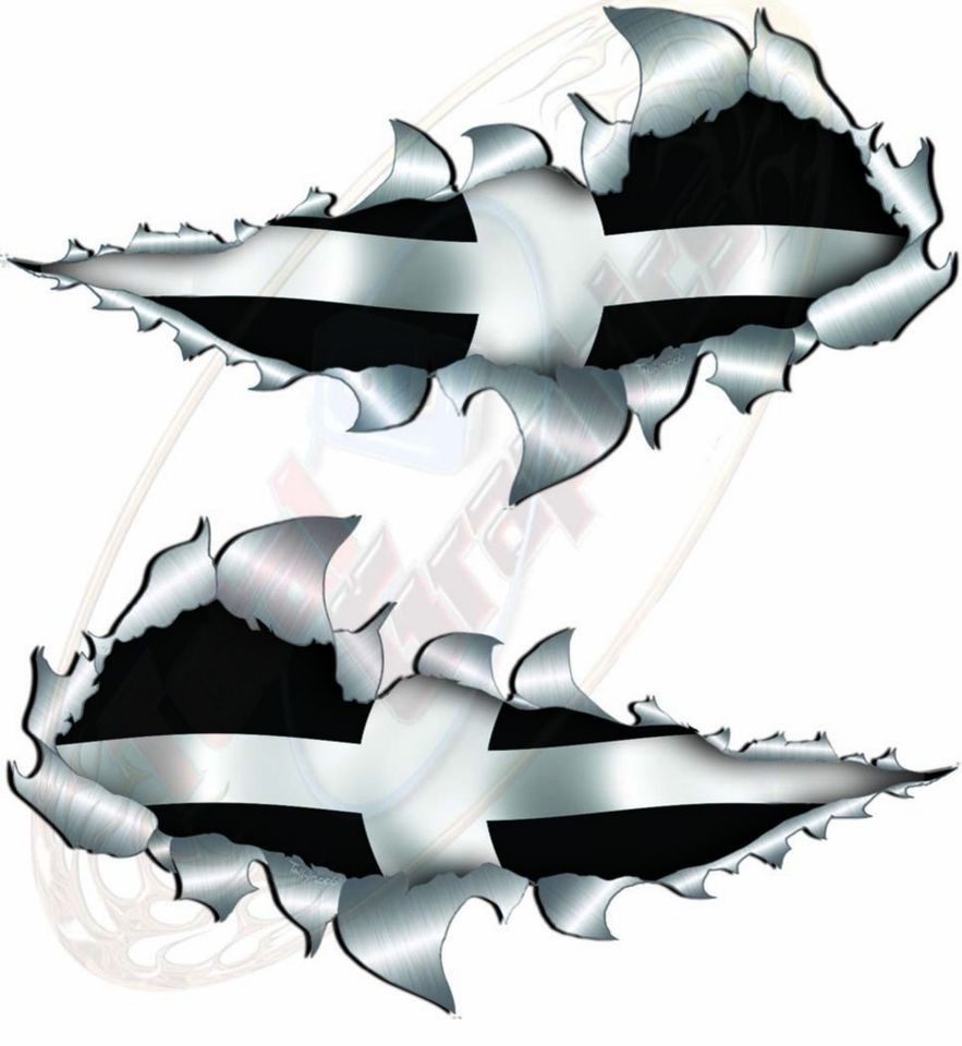 Large Metal Rip Open Cornish Flag Truck Camper Van Car Sticker 4 x 4 