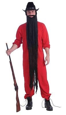 Long Black 48 Lumberjack ZZ Top Costume Moustache & Beard