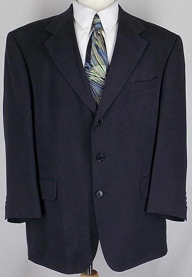 44R Oscar De La Renta SOLID BLACK TENCEL 3 Btn sport coat jacket suit 