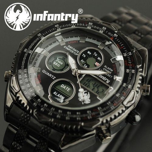   Mens LCD Chronograph Digital Alarm Quartz Army Watch Stainless Steel