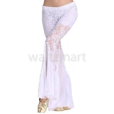   Belly Dance Costume Tribal Trousers Fishtail Flared Lace Pants White