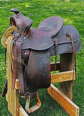 VINTAGE WESTERN HORSE SADDLE REAR CINCH GIRTH + TOOLED LEATHER BILLETS 