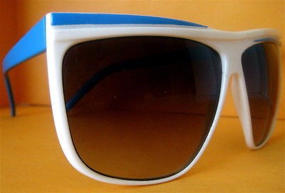 NEW Retro OVERSIZED SUNGLASSES WHITE w/ BLUE SPIKES