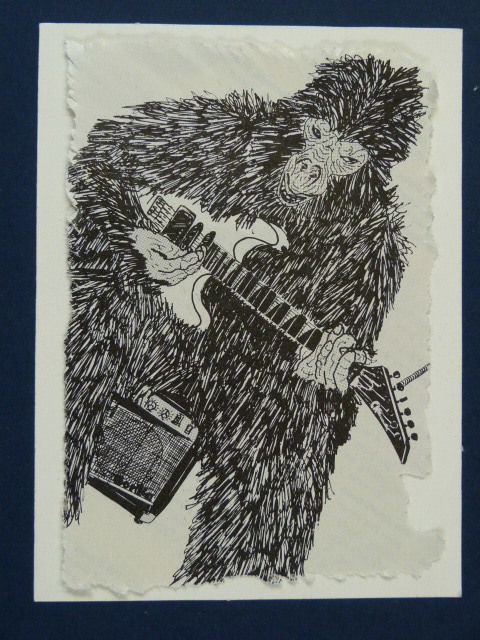 handmade greetings / birthday card GORILLA AMP + GUITAR detail 