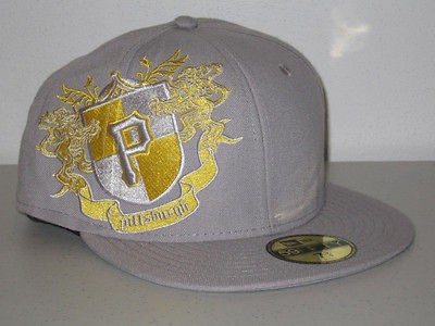 PITTSBURGH PIRATES TM CREST NEW ERA HAT CAP RARE FITTED FLAT BRIM GREY 