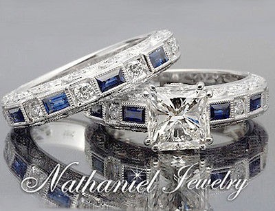   Princess Cut Certified Diamond Engagement Bridal Set Ring 14k White
