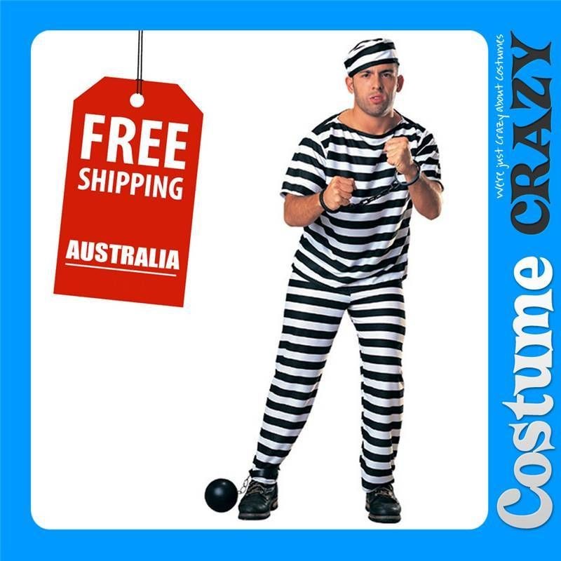 PRISONER JAIL GAOL CONVICT ADULT MENS FANCY DRESS UP HALLOWEEN COSTUME