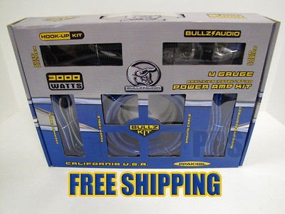 BULLZ CAR AUDIO BLUE 4 GAUGE PRO AMP / AMPLIFIER POWER WIRING KIT 