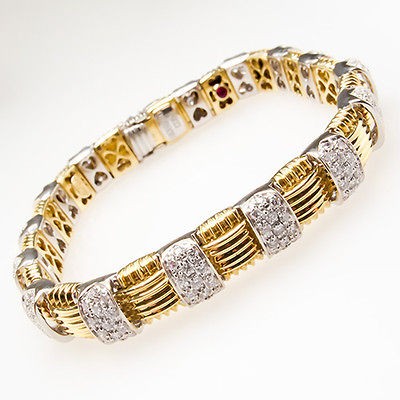 Roberto Coin Diamond Bracelet Two Tone Solid 18K Gold Stunning 