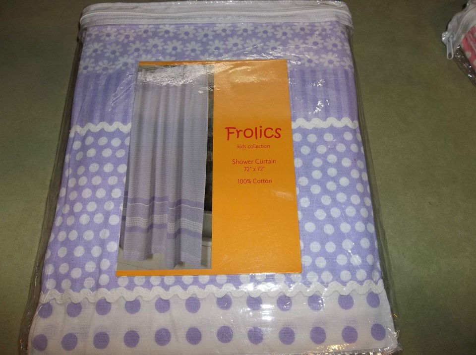 Purple Dots Daisy Frabic Girls Frolic Bathroom Shower Curtain Cotton 