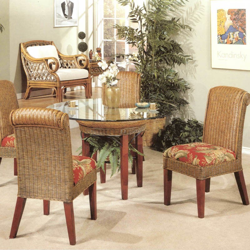 Panama Rattan Wicker Dining Chair Table 5 piece Set