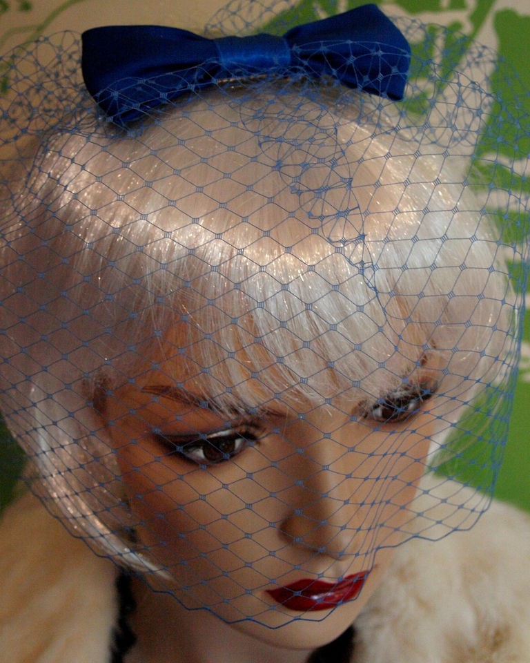   Style Blue Satin Bow BIRDCAGE Veil Dress Hat Fascinator Veil Wedding