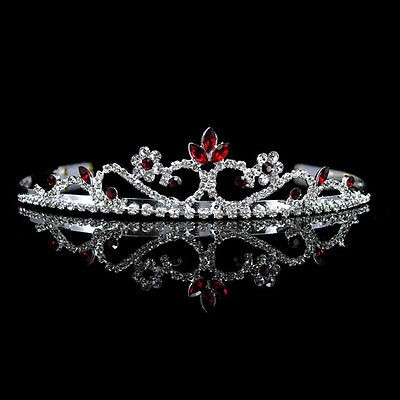 Bridal Red Rhinestone Crystal Prom Wedding Tiara Headband 8369