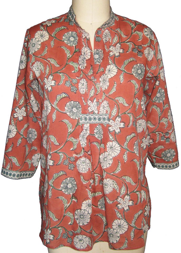 Anokhi terracotta & white floral pintuck blouse   100% Cotton   Hand 