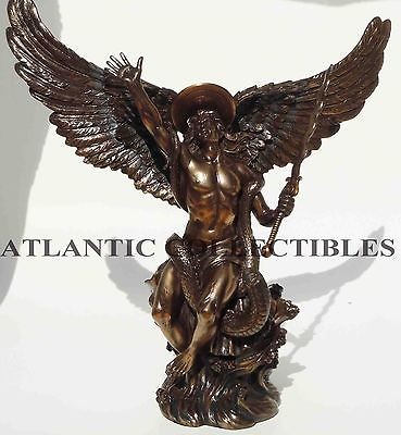 VICTORIOUS SAINT MICHAEL ARCHANGEL STATUE WITH SLAIN OCEAN DRAGON 