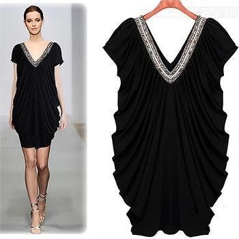Sexy Womens Elegant Ruched Fitted Shiny V neckline Drape Front Dress 