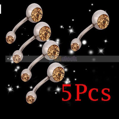 New Light Brown Rhinestone Curved Barbells Navel Belly Ring