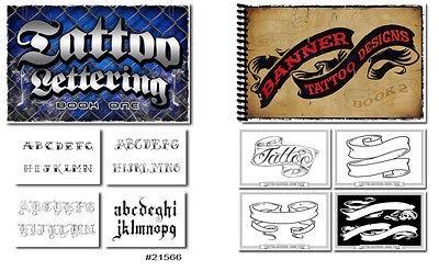 Tattoo Supplies 2 Books Letters Alphabets Script Names Banner Scrolls 