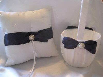 BEAUTIFUL WHITE LAPIS RING BEARER PILLOW & FLOWER GIRL BASKET SET