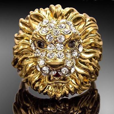 ARINNA Marvelous Crystal Lion Gold GP Fashion Rings