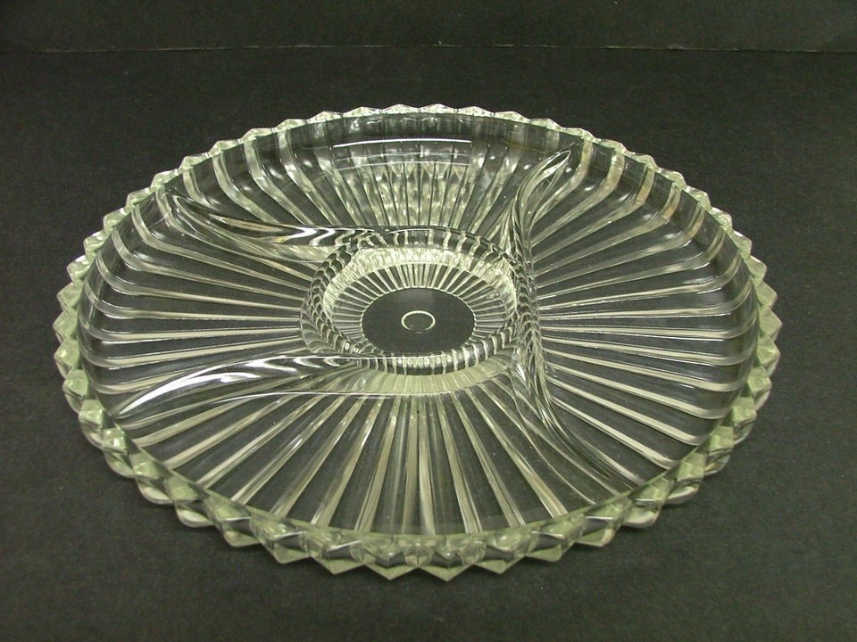   Lazy Susan Hostess Glass Serving Tray Relish Divided 5 Part 12 7/8