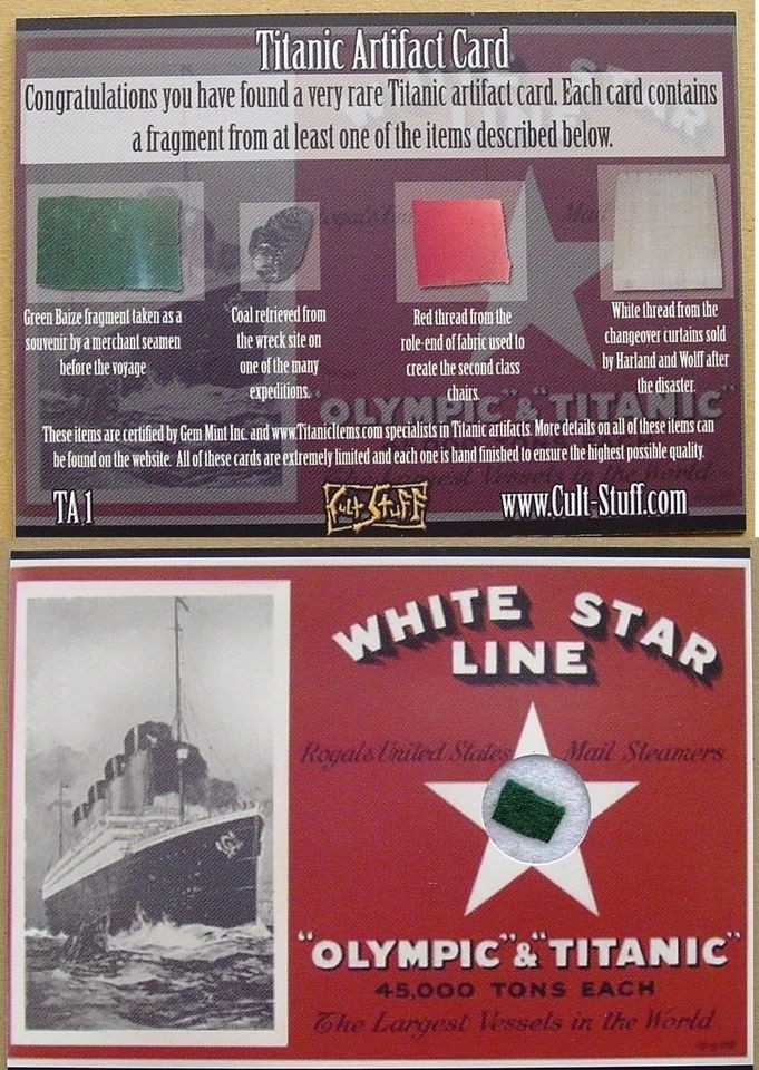 RMS Titanic 100 Years Commemorative Rare Artifact Green Baize Fabric 