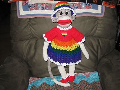 New, RAINBOW GIRL RED HEEL ROCKFORD SOCK MONKEY