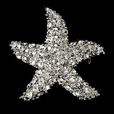 Starfish CZ Crystal Beach Bridal Brooch or Hair Comb Cake Brooch