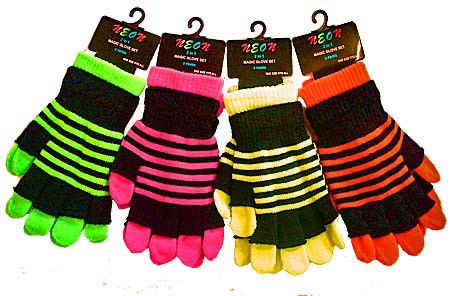 New Ladies Gloves 2 in 1 Neon Magic Gloves With Stripe Ladies Magic 