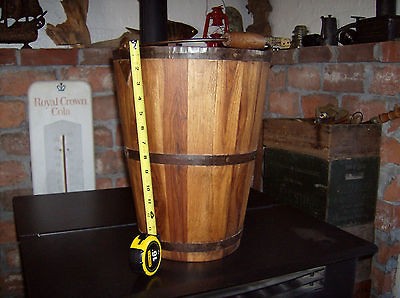 BEAUTIFUL VINTAGE WOOD BUCKET TALL WITH HANDLE