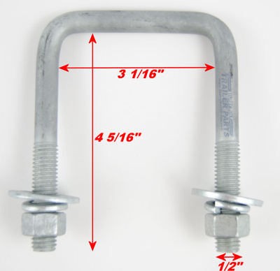 Boat Trailer U Bolt Galvanized Square Ubolts1/2 Diam x 3 W x 4 5 