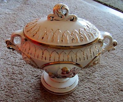 KERAMOS R. CAPODIMONTE ORNATE TUREEN & LID & GOLD LEAF ACCENTS