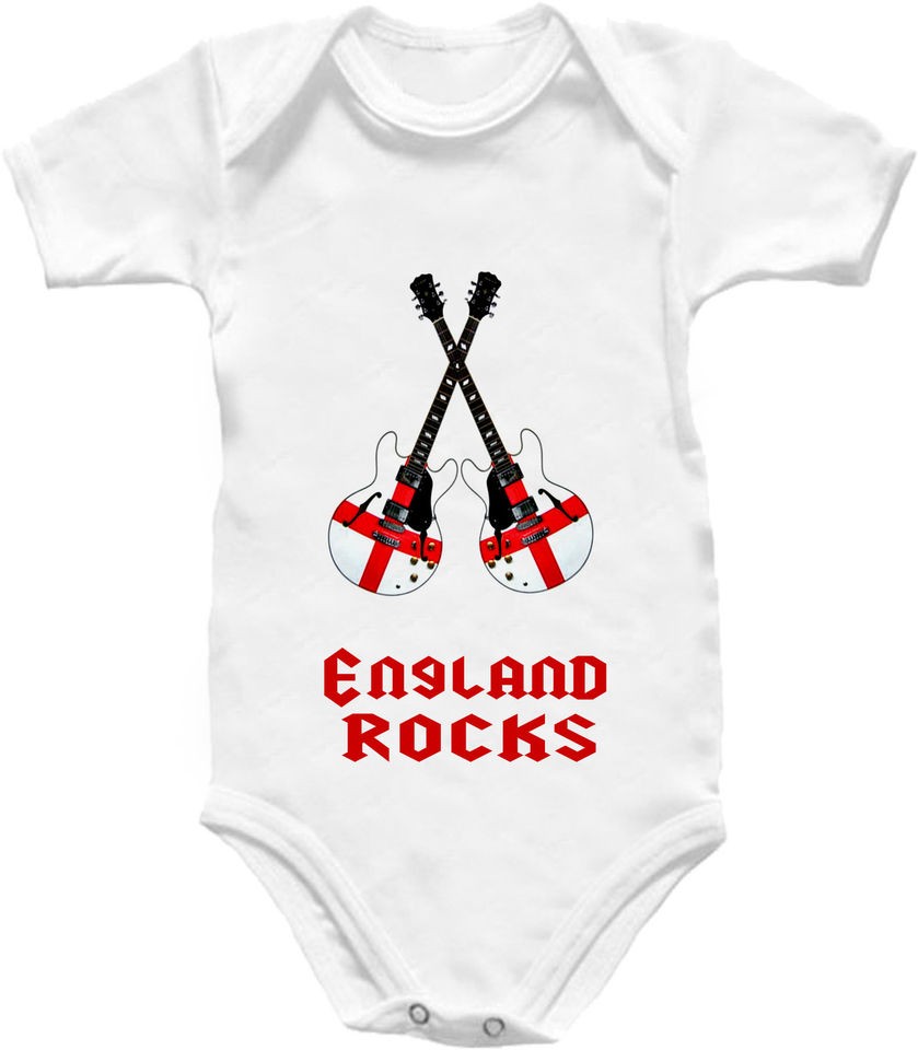 England Guitar Baby Grow Shirt Flag Babygro AC/DC Gibson Football 