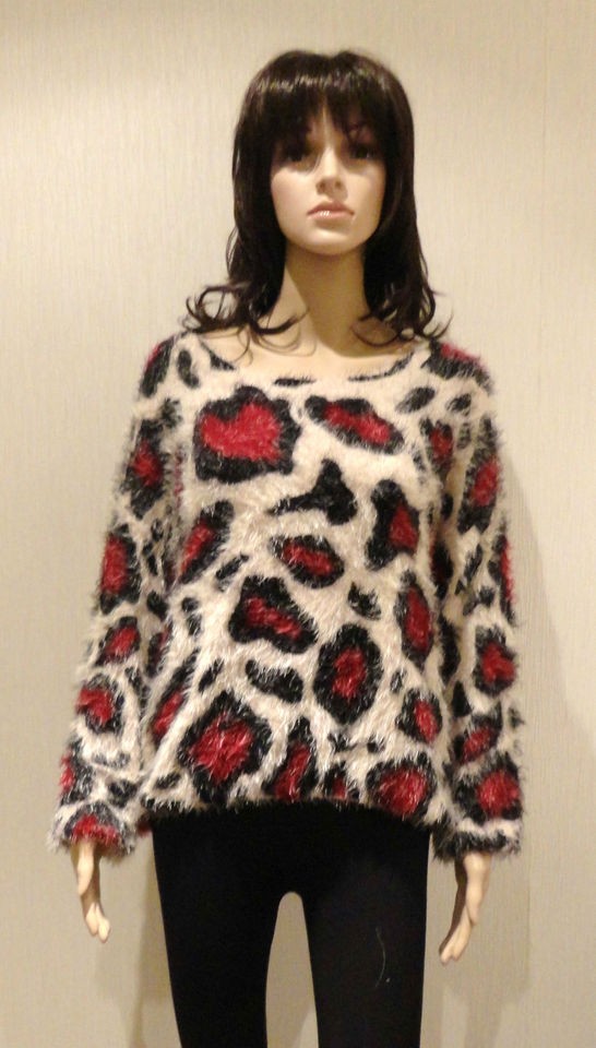 New VERY SOFT ANGORA FEEL ANIMAL LEOPARD KNIT LONG SLEEVE FLUFFY 