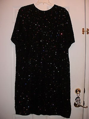 Vintage Dress Black Beads Sequins Plus Sz 24 New Years Wedding Party