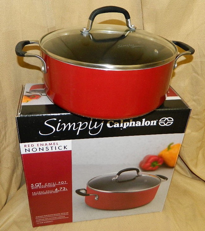 Calphalon Simply Calphalon Red Porcelain Enamel 5 Quart Chili Pot NEW 