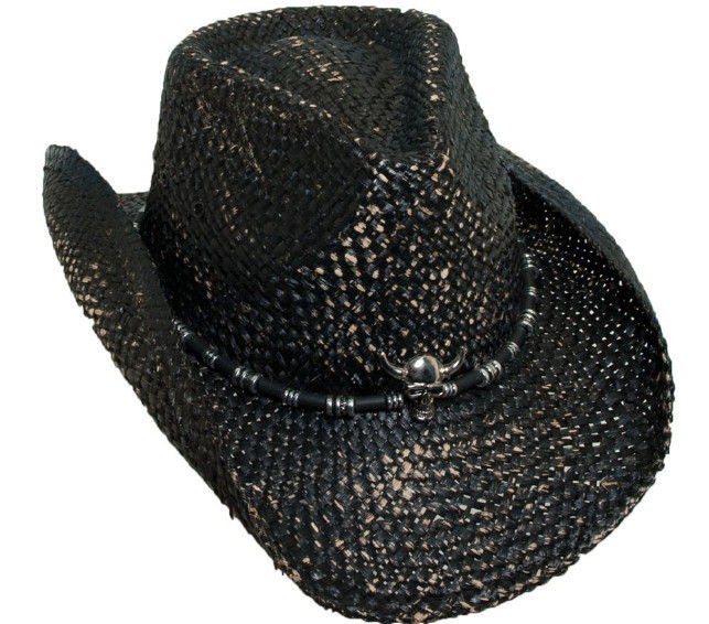   BLACK WESTERN COWBOY HAT SKULL CONCHO ROCK STAR HALLOWEEN COSTUME