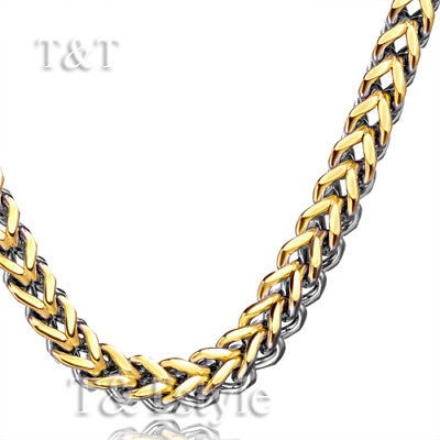 7mm 14K Gold GP Two Tone Stainless Steel SQUARE WHEAT Chain C15